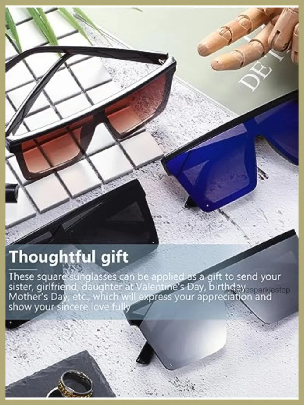 4 Pairs Oversized Flat Top Square Sunglasses Vintage Retro Shade UV Protection